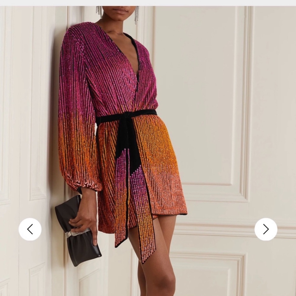 RETROFÊTE Sequin Wrap Mini Dress Size S NWT – Net-a-Porter Purchase